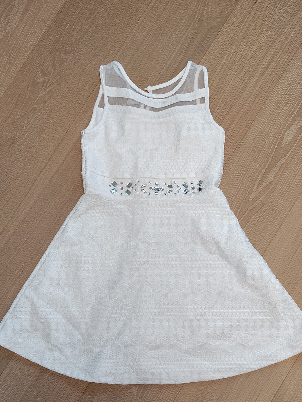 Place White Lace Party Dress with Gem Waistband